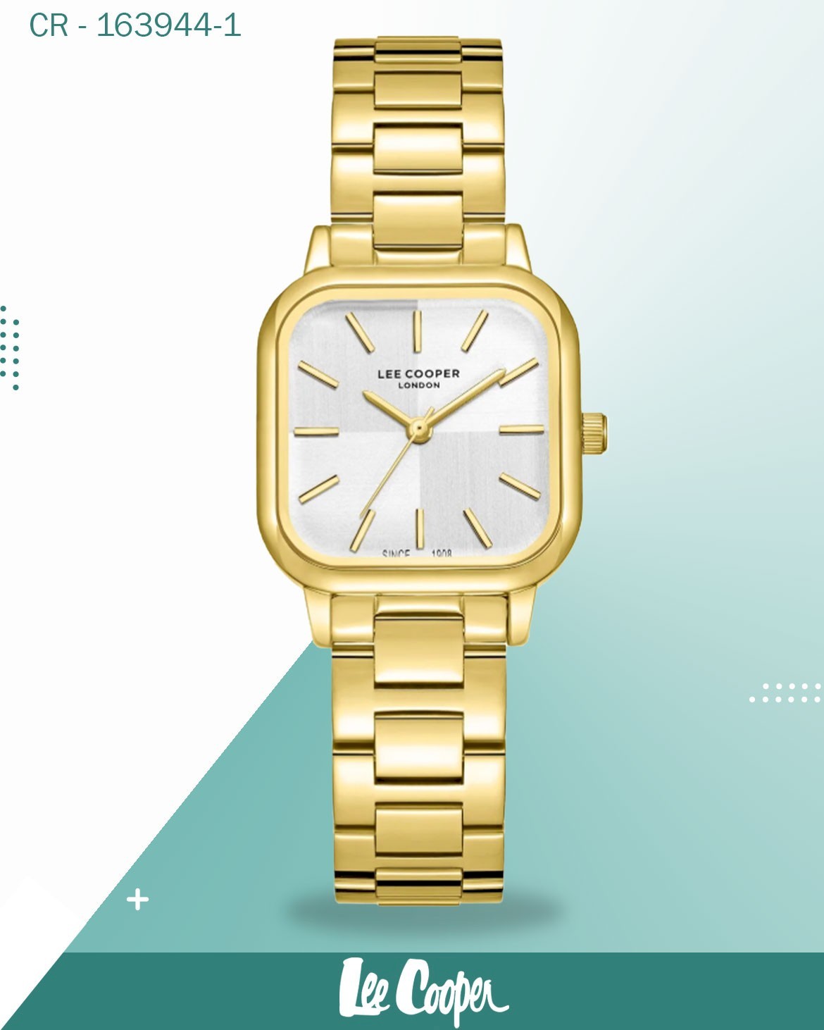 ساعة لي كوبر النسائية، مينا فضي تناظري مع سوار من الفولاذ المقاوم للصدأ الذهبي، LC08134.130