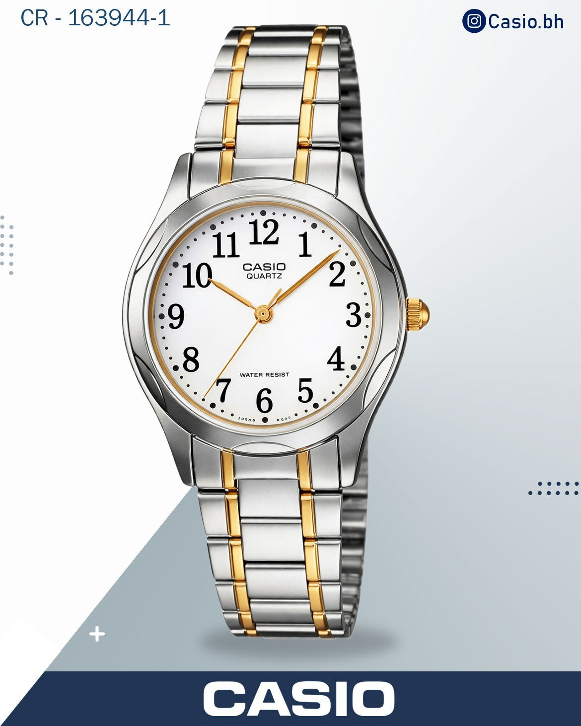 ساعة كاسيو نسائية أنالوج بميناء أبيض مع سوار من الفولاذ المقاوم للصدأ بلونين فضي وذهبي، LTP-1275SG-7BDF