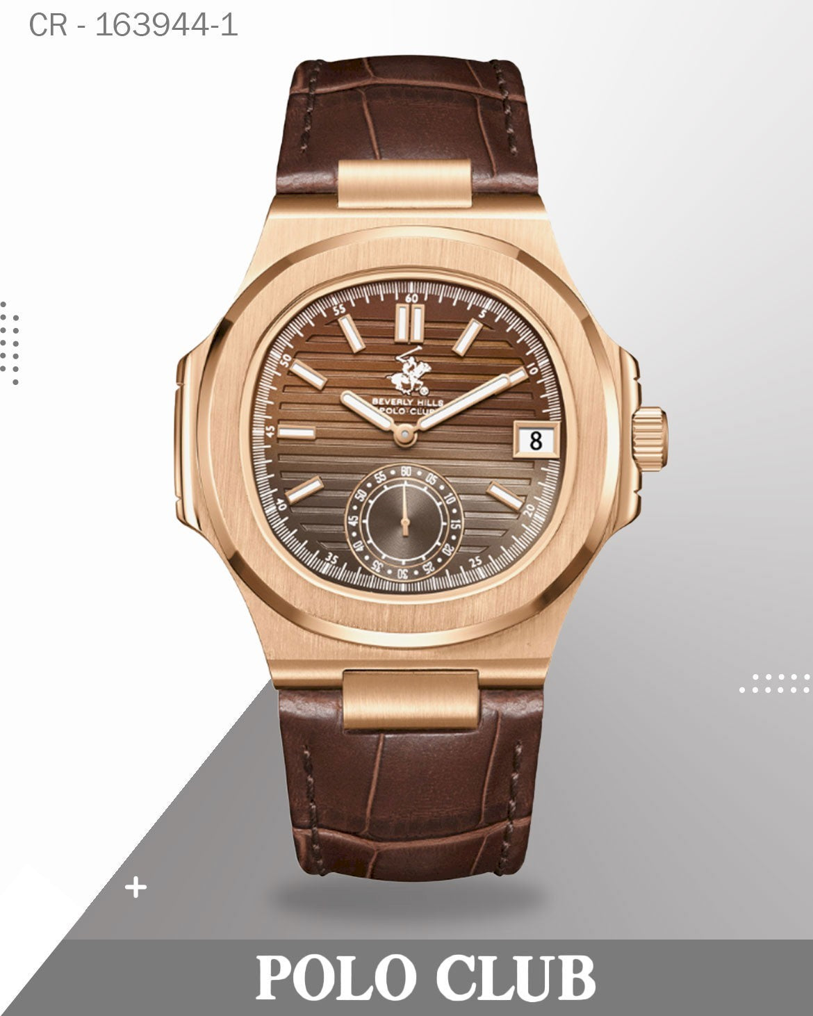 ساعة بولو كلوب رجالية بحزام جلدي بني، BP3792X.444