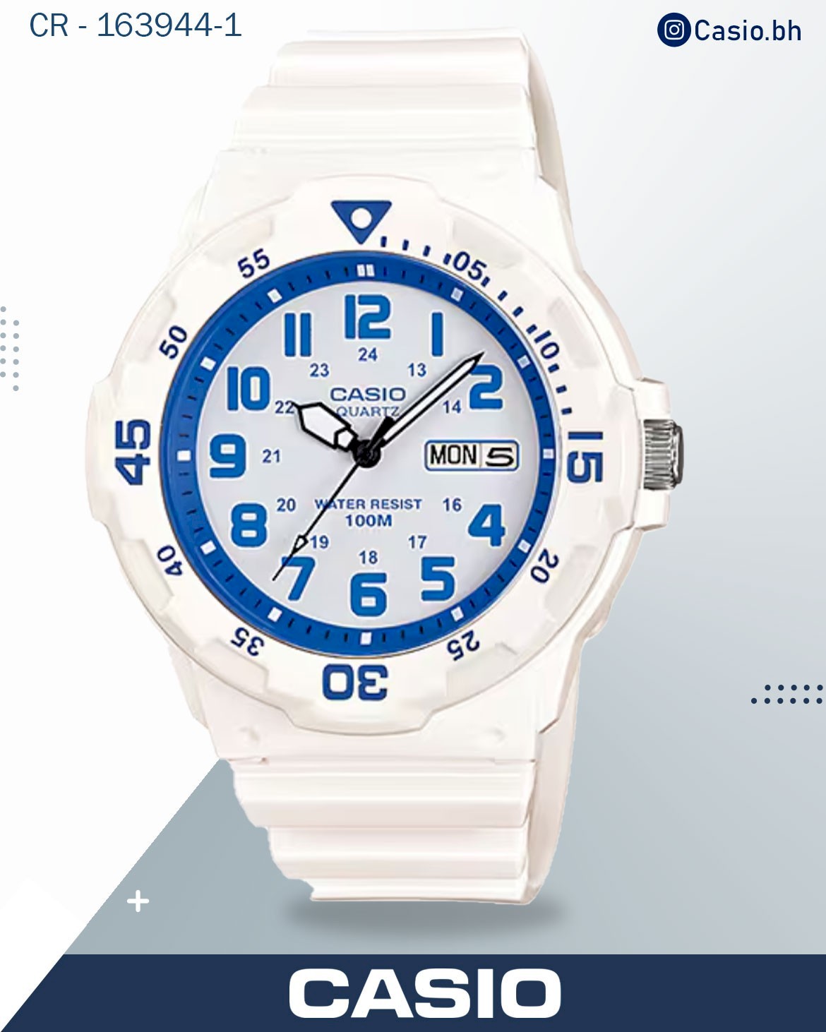 ساعة كاسيو رجالية تناظرية، مينا أزرق، سوار من الراتنج الأسود، MRW-200H-2B2VDF