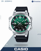 ساعة كاسيو للرجال، مينا زرقاء وسوار راتنج أسود، AMW-870-1AVDF
