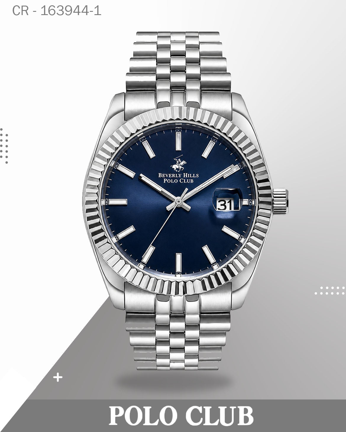ساعة بولو كلوب رجالية أنالوج بميناء أسود مع سوار فضي، BP3018X.390