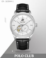 ساعة بولو كلوب رجالية أوتوماتيكية بميناء أزرق داكن وسوار جلدي بني داكن، BP3901X.394