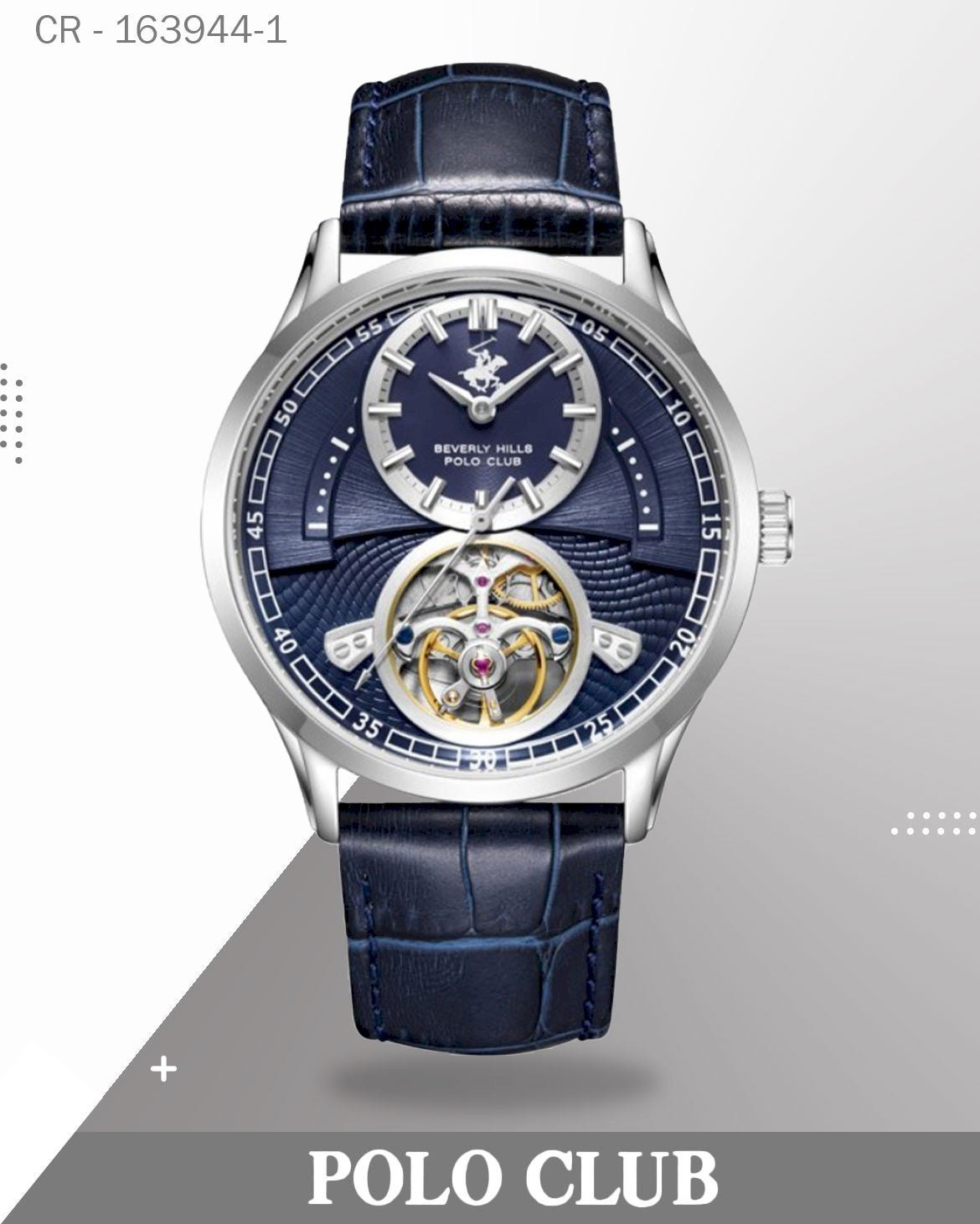 ساعة بولو كلوب رجالية بحزام جلدي أزرق، BP3795X.399
