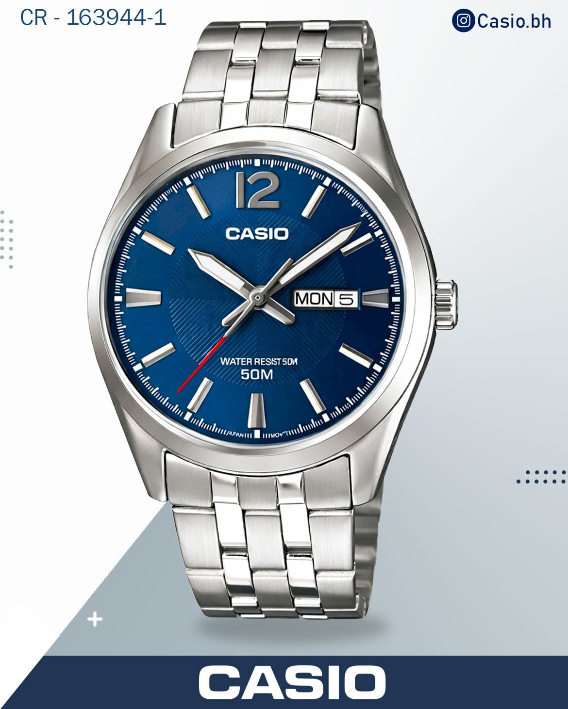 ساعة كاسيو رجالية تناظرية، مينا أبيض، سوار من الفولاذ المقاوم للصدأ الفضي، MTP-1335D-7AVDF