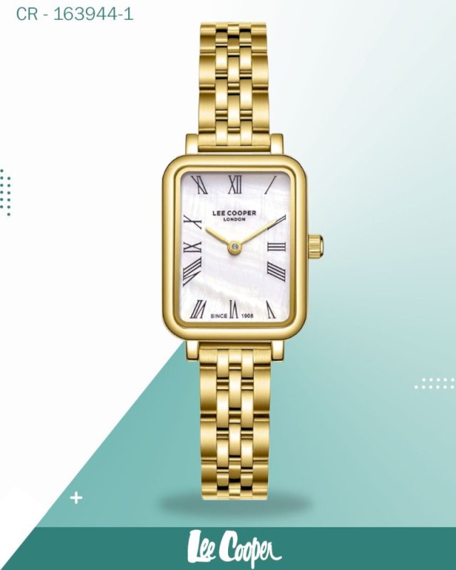 ساعة لي كوبر النسائية، مينا من عرق اللؤلؤ مع سوار معدني ذهبي، LC08232.120