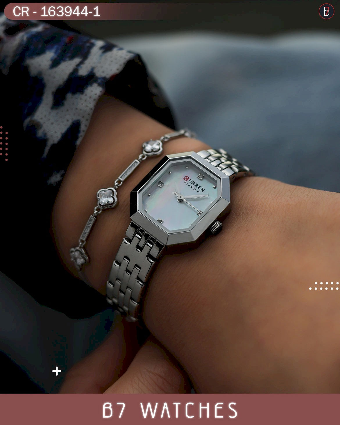 ساعة كورين النسائية، مينا أزرق مع سوار من الفولاذ المقاوم للصدأ الذهبي