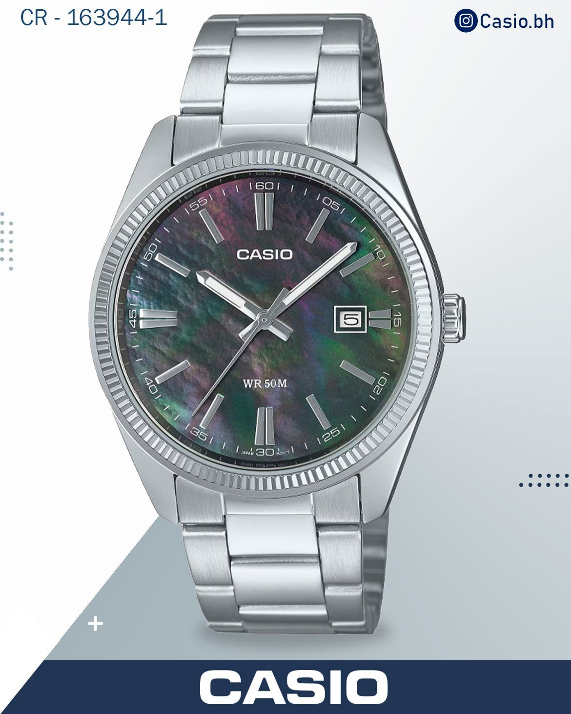 ساعة كاسيو رجالية تناظرية بمينا من عرق اللؤلؤ وسوار من الفولاذ المقاوم للصدأ، MTP-1302DS-1AVDF