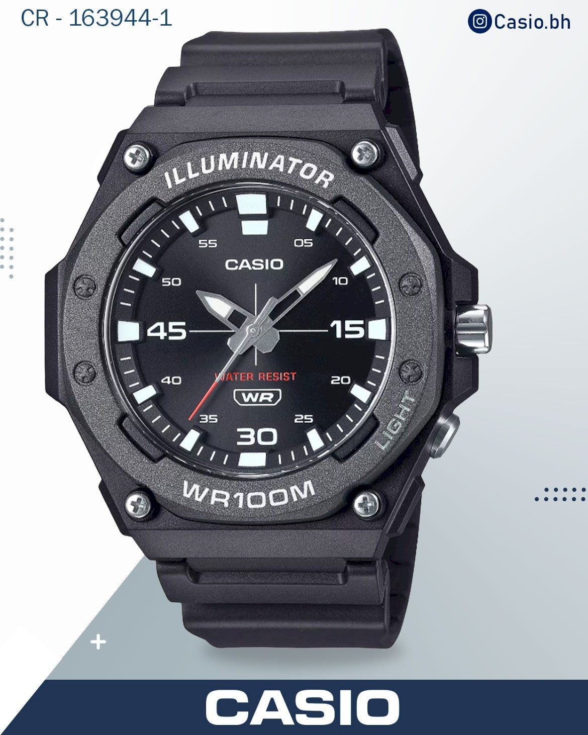 ساعة كاسيو رجالية تناظرية بمينا أسود وسوار من الراتنج الأسود، MW-620H-1AVDF