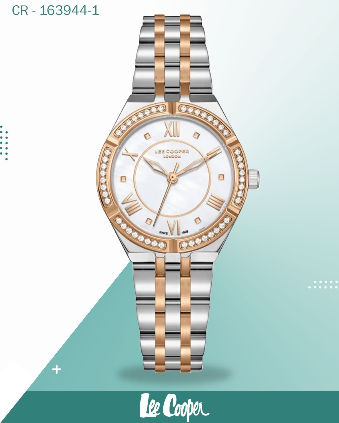 ساعة لي كوبر النسائية، مينا من عرق اللؤلؤ وسوار من الفولاذ المقاوم للصدأ بلونين، LC08132.520