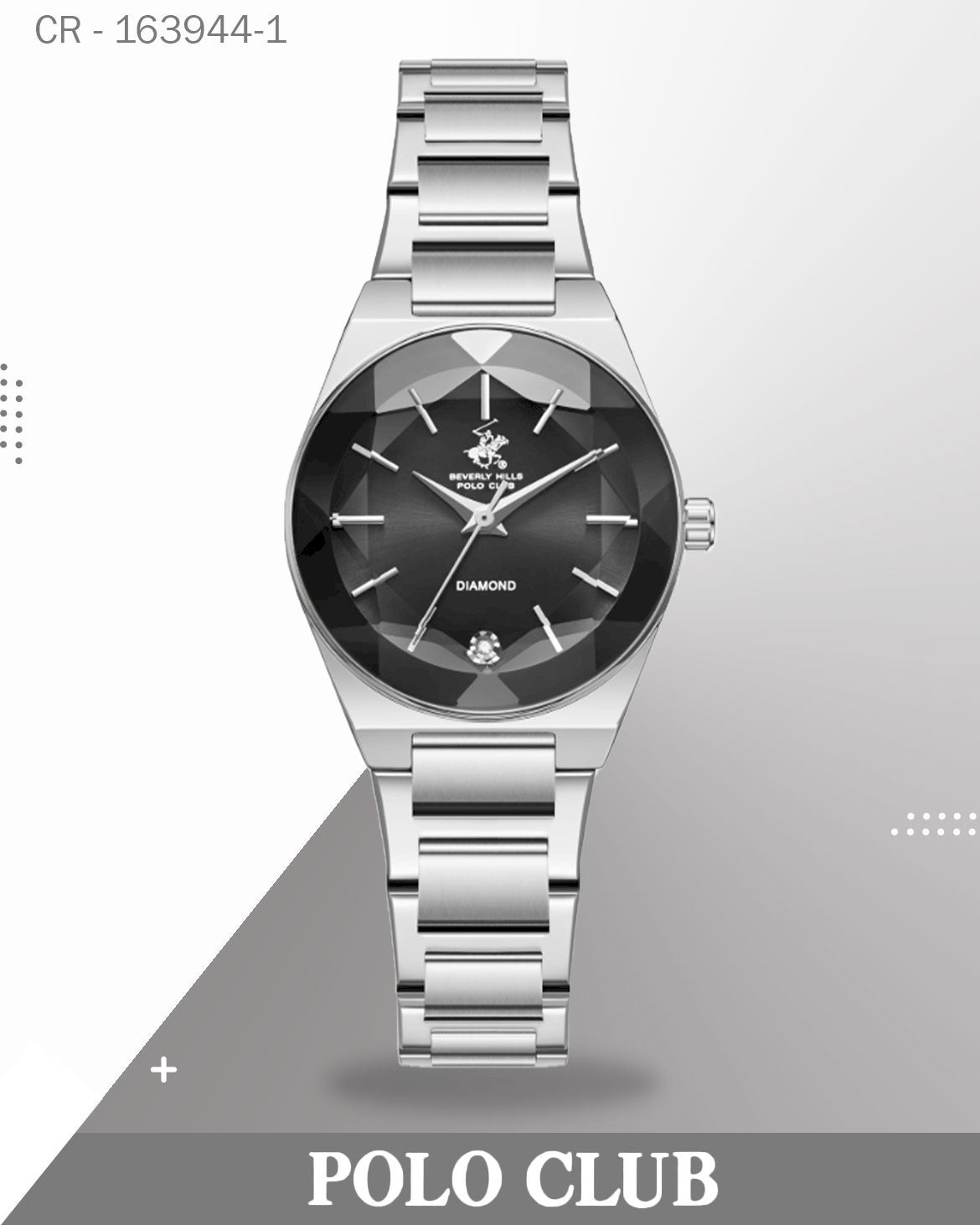 ساعة نسائية من نادي بولو، عرض تناظري، بمينا أبيض وسوار أسود، الموديل BP3813C.350