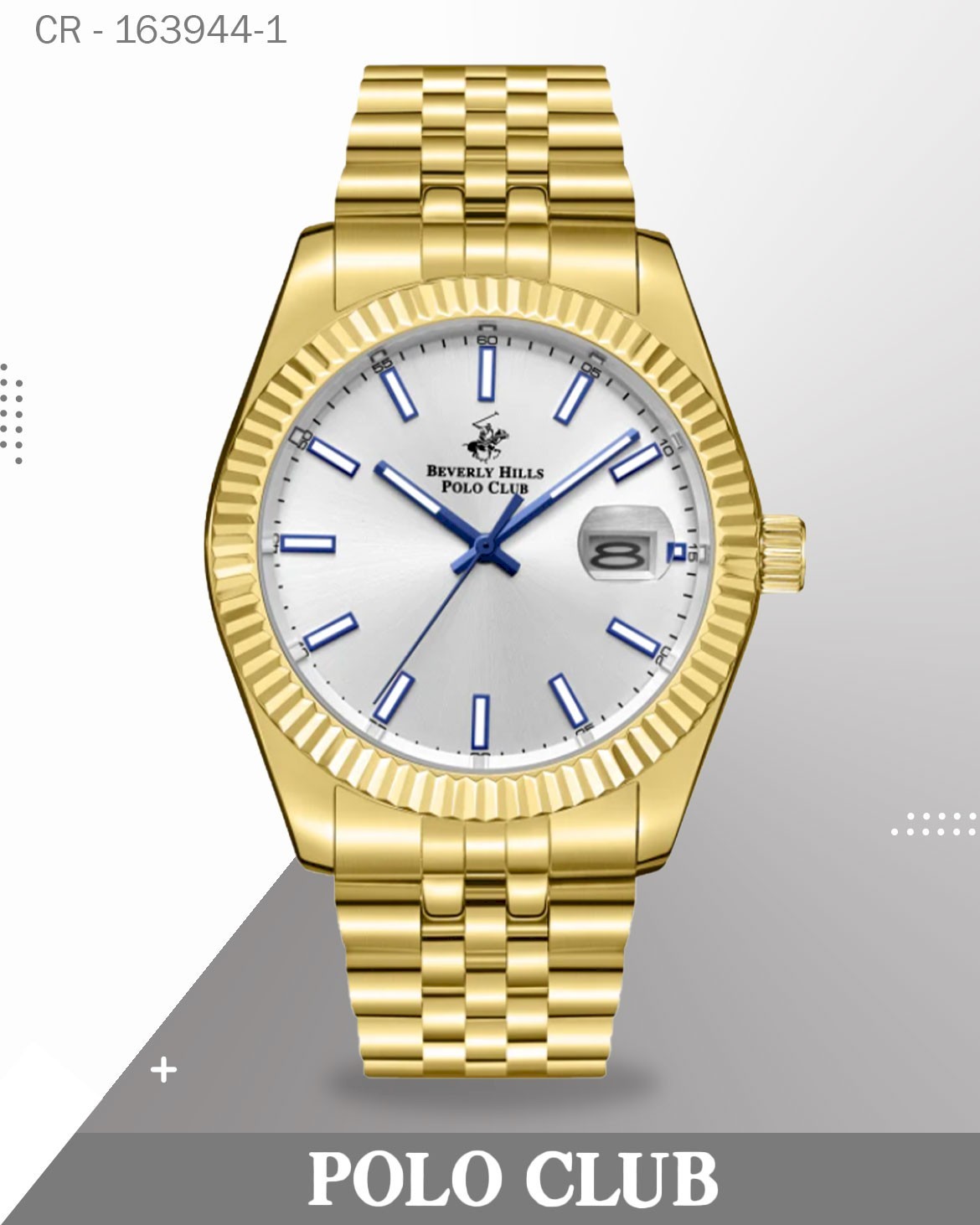 ساعة بولو كلوب رجالية ، مينا سيراميك أبيض مع سوار من الفولاذ المقاوم للصدأ الذهبي، BP3018X.130