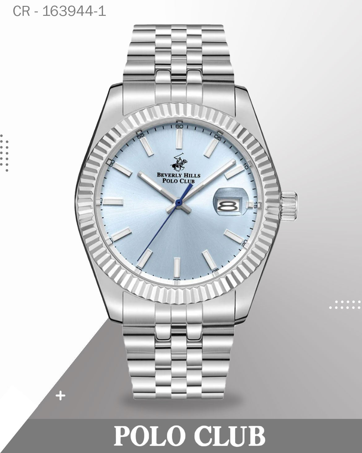 ساعة بولو كلوب رجالية تناظرية، مينا أزرق فاتح مع سوار من الفولاذ المقاوم للصدأ الفضي، BP3018X.302